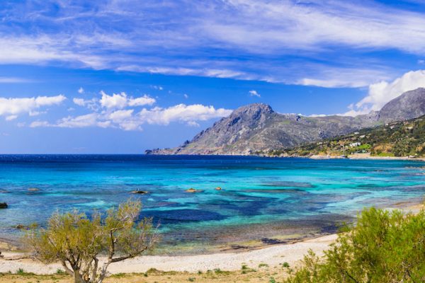 beautiful beach and fishing village Plakias, Crete island, Greece